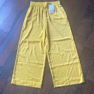 NWT Zara mustard yellow satin high waist wide leg pants size small